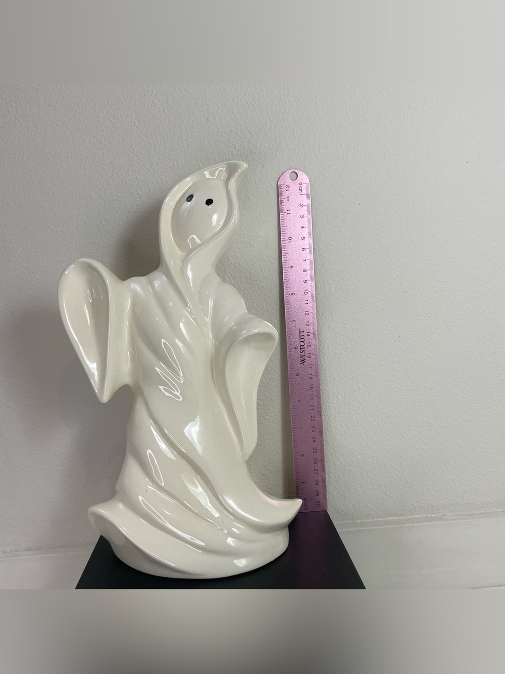 Vintage Ceramic Halloween Ghost Figurine 12” Gloss White Handmade